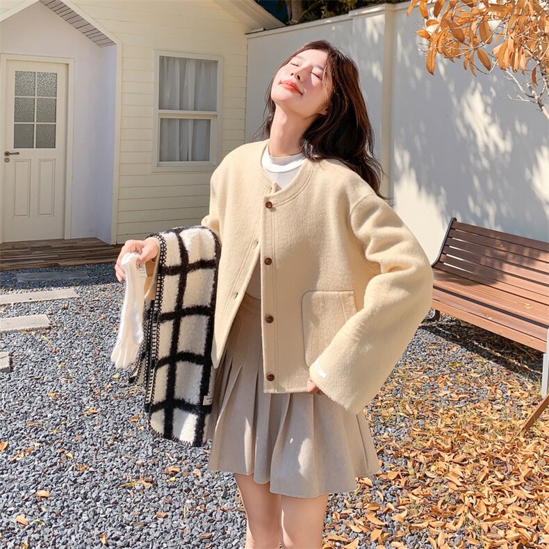 新款xian货小个子穿搭淡黄色双面呢外套AD913-P225K318,女装毛呢外套,2B187