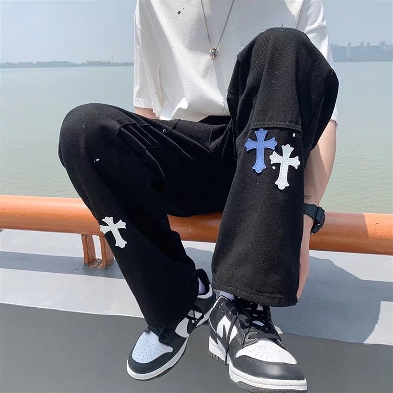 潮欧美高街vibe风嘻哈复古直筒长裤泼墨涂鸦牛仔裤NK7099P50,男装牛仔裤,星座1116-2