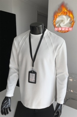 370g华棉加厚银狐绒拼接时尚大码圆领长袖T恤男T50981J加绒-特P22，男装T恤，电商A001