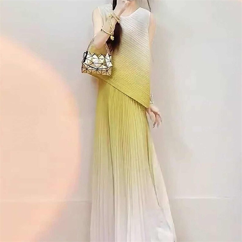 三宅风裙子套装褶皱2025夏季两件套一整套ootd穿搭巨好看，女装套装/套裙，灵动羽绒服工厂