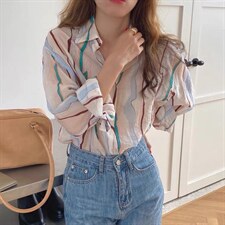 夏季新款韩版洋气时尚条纹衬衫防晒衣，女装衬衫，L·H·X