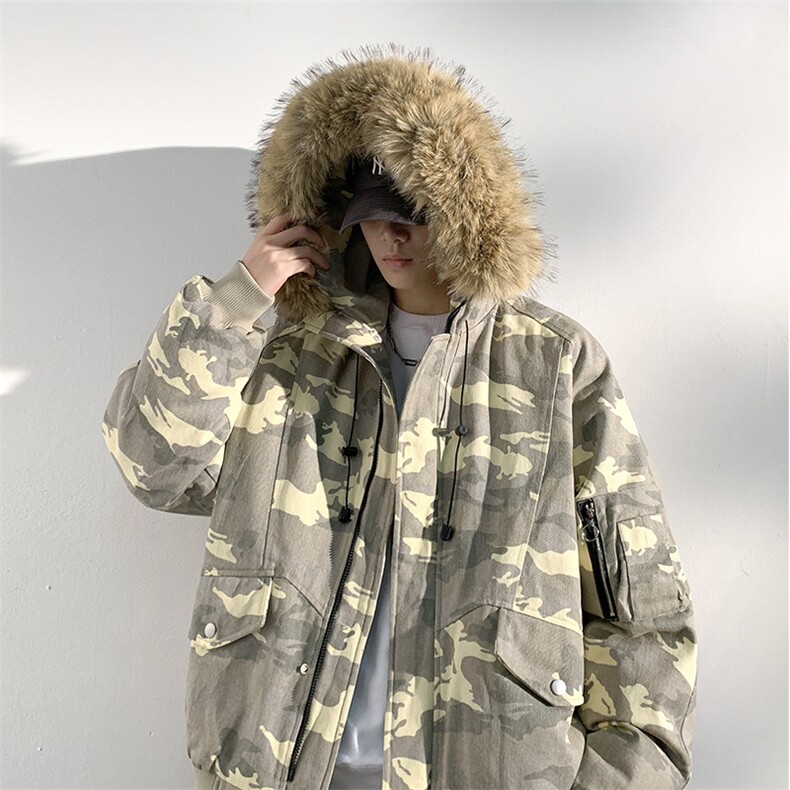 座山雕毛领派克棉服男冬季工装棉衣情侣外套M060-P110迷彩P115,男装棉衣,星座308B-2