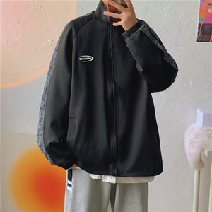 秋冬新品宽松街头运动风班服纯色连帽夹克外套男装t W1423-P38图片
