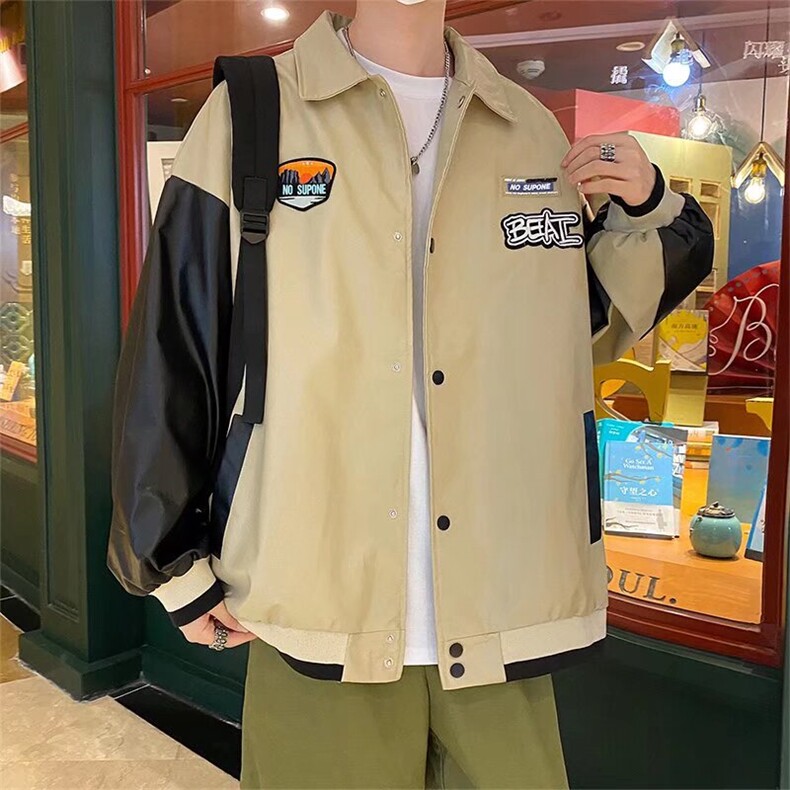 棒球服外套男港风痞帅宽松服夏秋季薄款皮衣潮流休闲夹克A62/P65,男装夹克,星座506