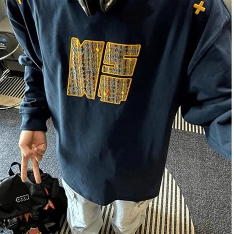 【有货】DC1123-P45藏青色刺绣圆领卫衣男春秋季美式复古全棉长袖,男装卫衣,星座603-2