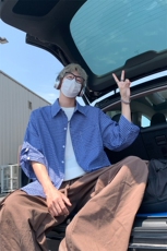 美式复古蓝色连帽/翻领衬衫男衬衣外套上衣DC2243/DC2244-特价P35，男装衬衫，电商A007
