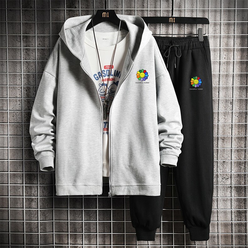 TK6101-P85开衫连帽卫衣套装男运动套装两件套网格挂拍,男装卫衣,电商A040A