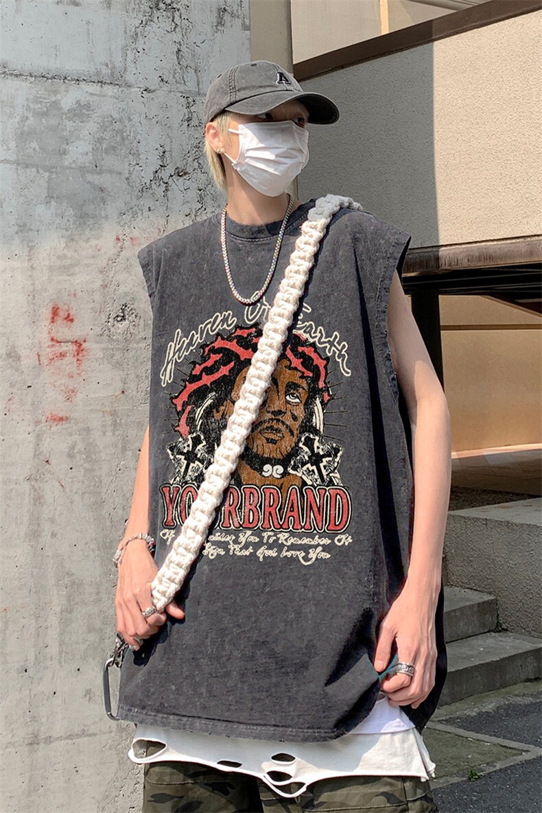 B239-1277-P38夏季水洗做旧背心/马甲美式复古人像印花无袖T恤,男装背心/马甲,星座514-2(原B239)