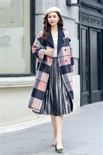 双面羊绒大衣秋冬装宽松小清新格子80%羊毛呢外套，女装毛呢外套，美吧服饰