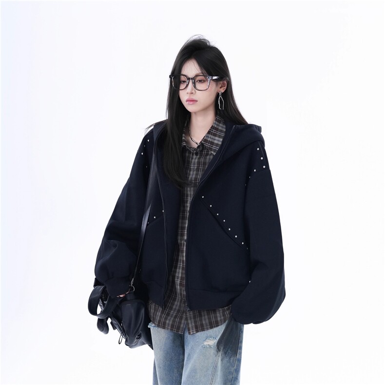 Y180-P68美式高街犬耳朵铆钉设计感宽松外套潮流,女装短外套,电商B323A