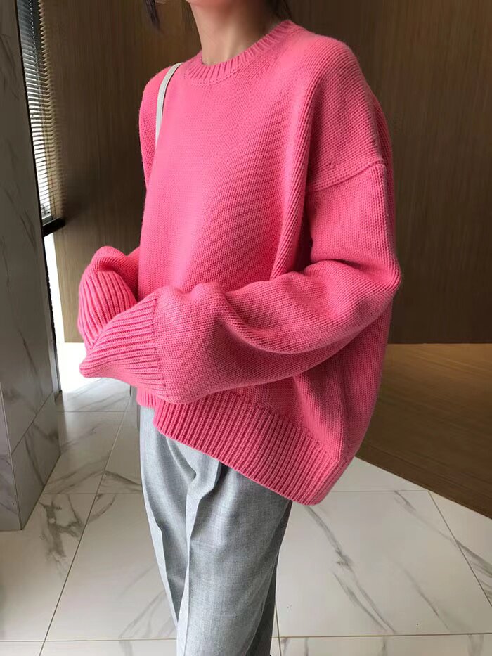 重磅加厚圆领女宽松显瘦慵懒风百搭针织衫打底毛衣,针织衫/毛衣,半城羊绒