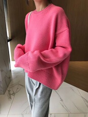 重磅加厚圆领女宽松显瘦慵懒风百搭针织衫打底毛衣，女装针织衫/毛衣，半城羊绒