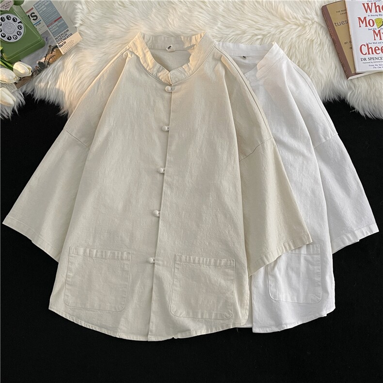 中山装夏季亚麻短袖道袍外套男风汉服衬衫套装CS04519-P40,男装衬衫,星座308B-2