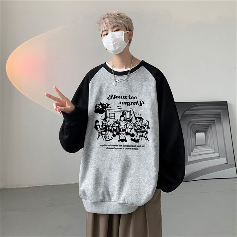 高品质2023港风卫衣拼接撞色圆领小清新上衣外套WP3307-P38控59,男装卫衣,电商B370
