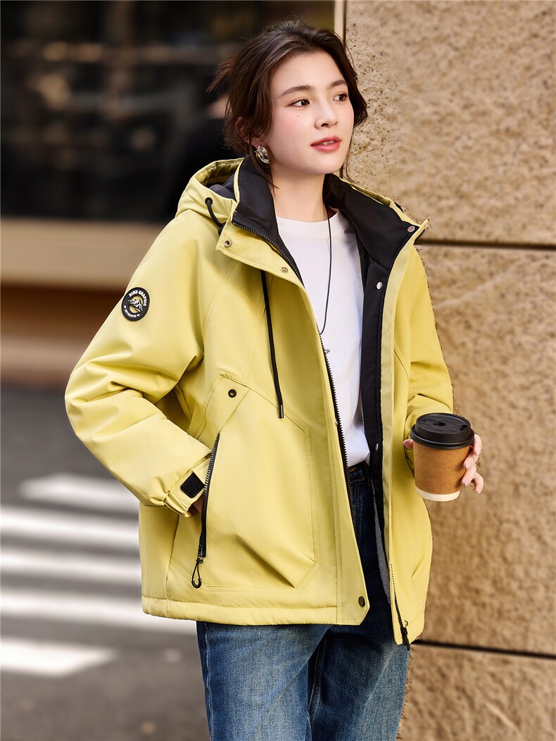 2025年冬季派克服宽松连帽加绒加厚棉服外套冲锋衣,女装派克服,简韵佳
