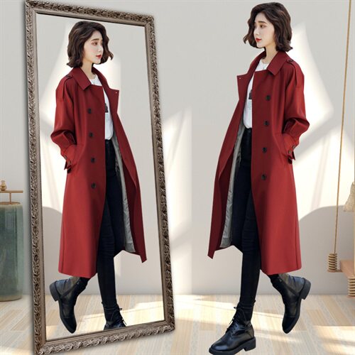 2025春秋新款中长款韩范气质简约百搭时尚纯色风衣外套，女装风衣，姿衣坊
