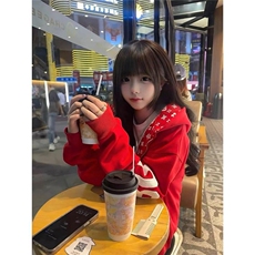 1506-1/Q90400/P59美式潮牌印花开衫连帽宽松休闲百搭拉链外套，女装短外套，星座1506
