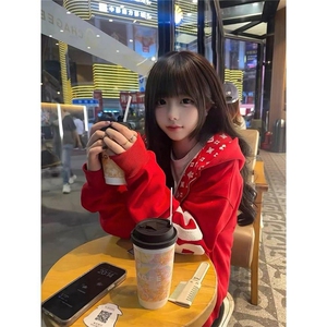 1506-1/Q90400/P59美式潮牌印花开衫连帽宽松休闲百搭拉链外套图片