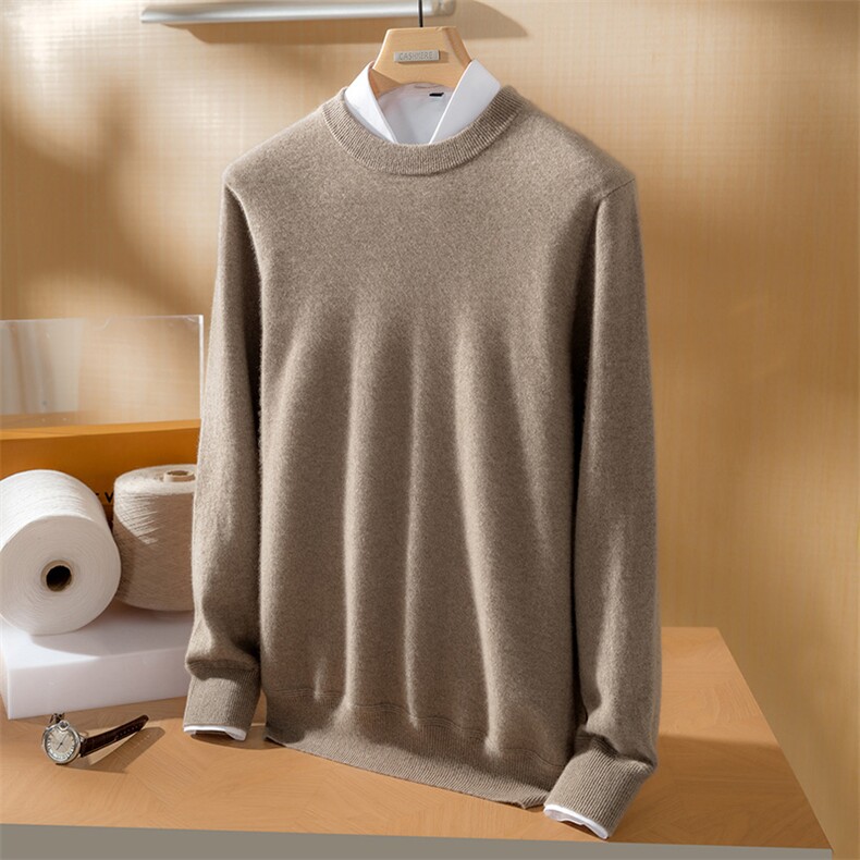 2025秋冬百搭时尚简约针织衫平面圆领针织衫，男装羊绒套衫，澳坤羊绒
