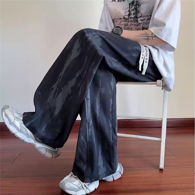 美式扎染冰丝裤男夏季2025新款潮流痞帅休闲裤高级感宽松直筒裤子,男装休闲裤,星座218-1（原230）