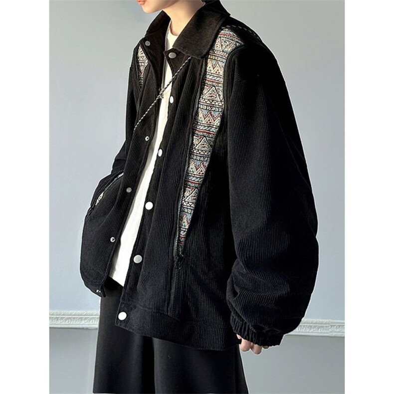 拼接灯芯绒外套春秋季美式潮复古高级休闲宽松翻领夹克HH810P58,男装夹克,星座1013-5