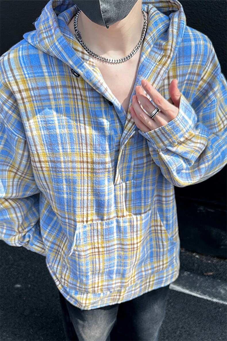 美式高街潮流格子衬衫潮牌宽松休闲上衣A086-CS2209-P38,男装衬衫,电商基地A086
