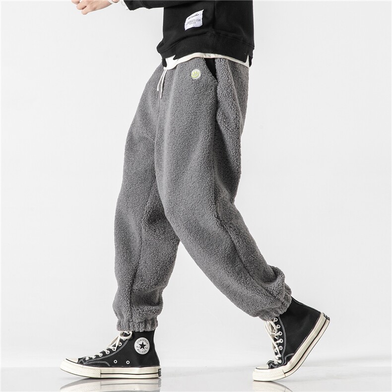 冬季中性港风日系大码羊羔毛裤加厚宽松休闲哈伦束脚裤K117/P70，男装休闲裤，电商A221A