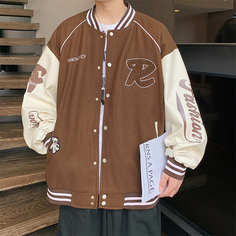 港风上衣夹克宽松落肩拼色棒球服外套JK711-P68,男装夹克,星座1204-3