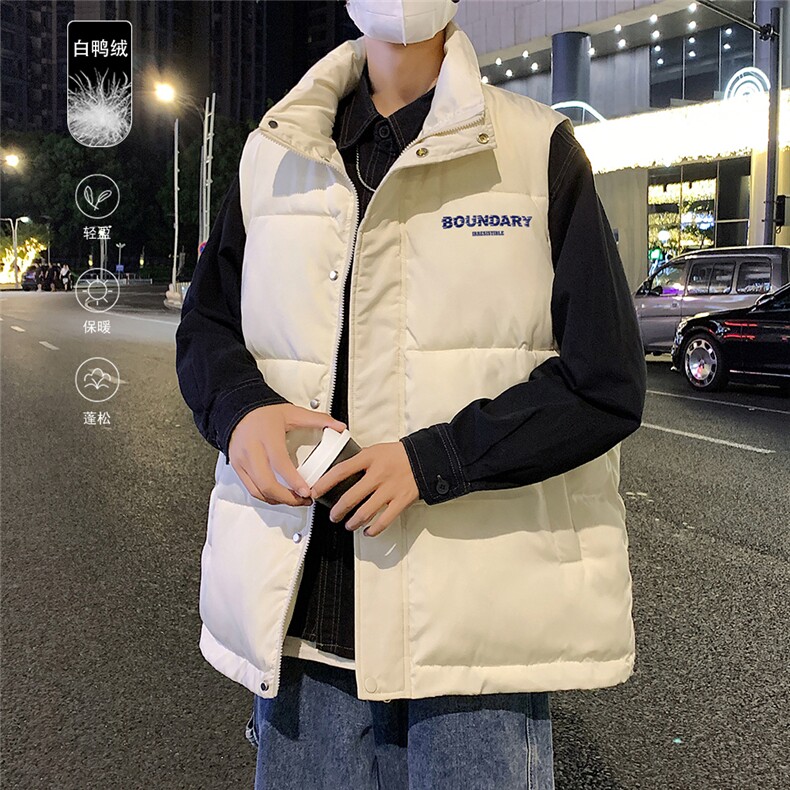 港风冬季新款立领马甲白鸭绒羽绒服男潮宽松男MJ612P115控158,男装羽绒服,电商A268A