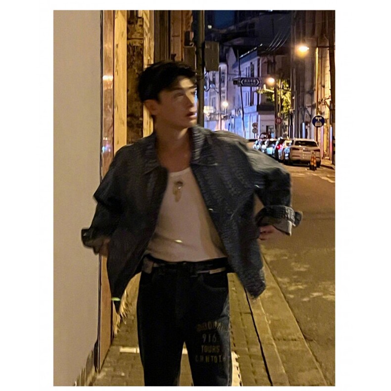 白敬亭同款春秋牛仔外套南瓜图案波点高级夹克男女拉链宽松休闲潮,男装工装外套,四季星座505