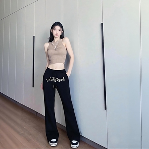 美式高街潮牌男女运动休闲裤直筒宽松慵懒显瘦印花休闲卫裤子图片