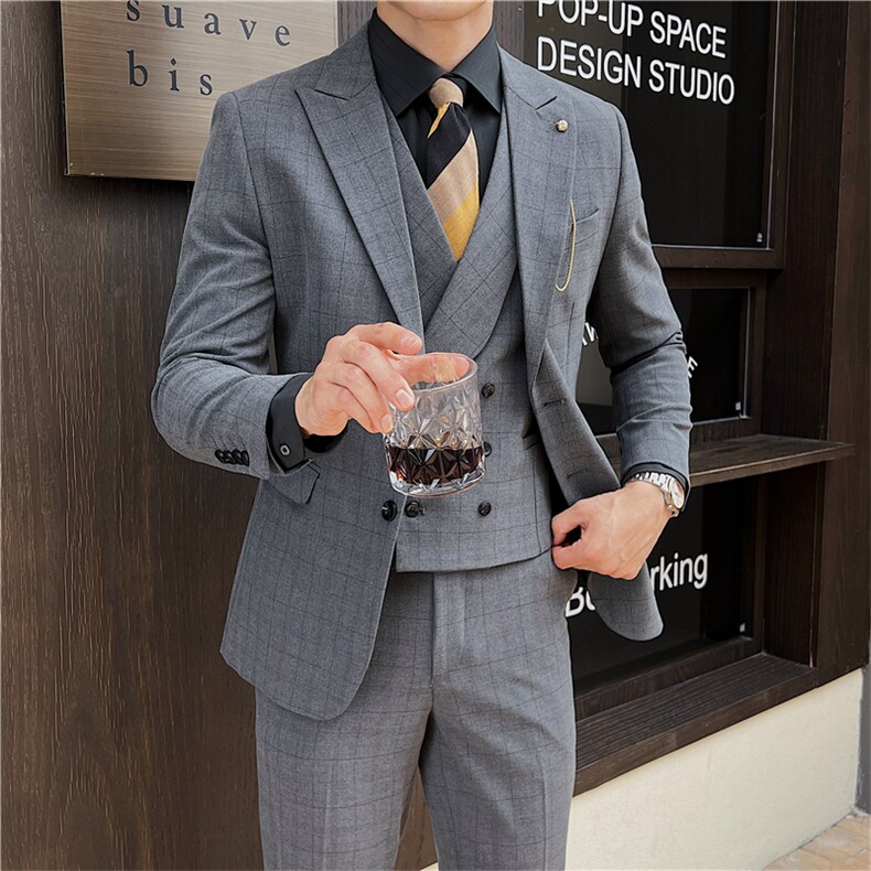 品质西服套装男三件套韩版修身商务休闲西装婚礼西装KTZ919-P355,男装西服套装,星座1105-3