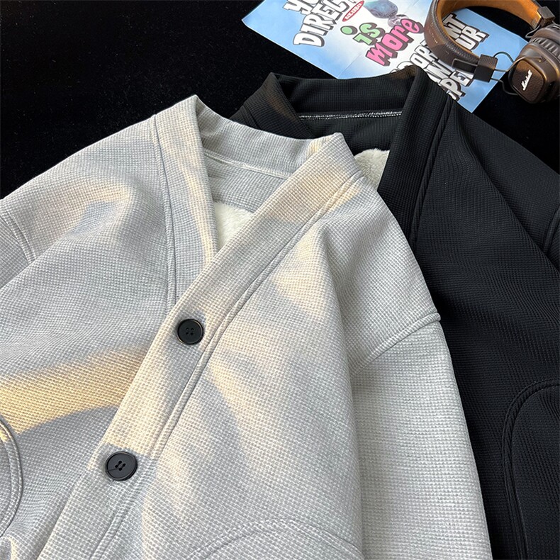 8XL-M羊羔绒开衫卫衣外套男秋冬季V领加绒加厚长袖上衣服KS001P58,男装卫衣,电商B312