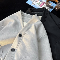 8XL-M羊羔绒开衫卫衣外套男秋冬季V领加绒加厚长袖上衣服KS001P58，男装卫衣，电商B312