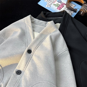 8XL-M羊羔绒开衫卫衣外套男秋冬季V领加绒加厚长袖上衣服KS001P58图片