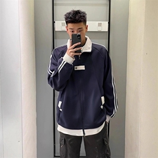 抖音得物品质秋冬美式高街重磅结构拼接织带翻领卫衣夹克外套W113，男装夹克，电商A486