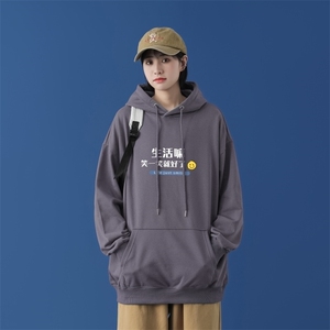 L2471P48中性模特ins男士学生宽松运动连帽卫衣秋冬加绒情侣外套图片