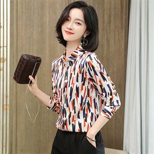 真丝衬衫女重磅桑蚕丝上衣2024春装设计感气质时尚印花色A3509图片