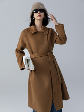 黑色双面羊绒大衣女中长款宽松大码高端辛苦韩版过膝气质毛呢外套，女装双面呢大衣，荣图大衣