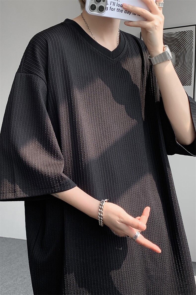 8XL-M短袖肌理感冰丝凉感T恤特大码鸡心领半袖纯色体恤DX1216/P28,男装T恤,电商B238
