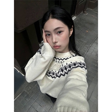 撞色费尔岛提花毛衣女宽松慵懒风设计感长袖针织AB120-P56，男装针织衫/毛衣，星座208-5