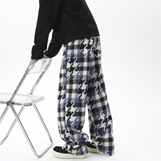 复古羊毛千鸟格裤子男秋冬季高腰宽松阔腿毛呢格子裤D595/P60，男装休闲裤，星座206（原A221）