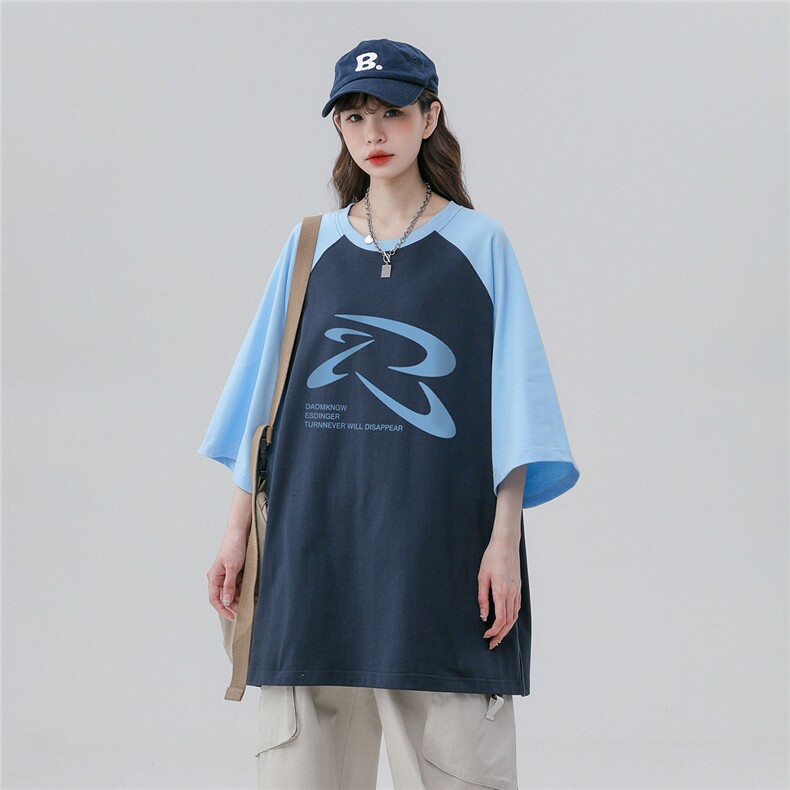 中性风 23新款夏季时尚百搭圆领宽松美式短袖T恤DT456P40控58图片