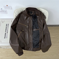 有货。皮衣夹克boxy廓形机车服外套潮W6930-P85，男装夹克，星座412-3
