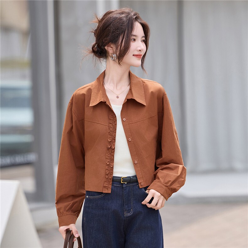 2025早秋新款韩系休闲复古别致好看小个子短款百搭衬衫薄外套女,女装衬衫,丽影随形