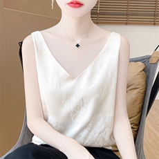 背心吊带女内夏季提花新款宽松缎面无袖外穿打底上衣，女装针织衫/毛衣，绒宛羊绒