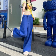 2024夏季多巴胺糖果色高腰牛仔裤女纯色宽松直筒长裤女休闲裤潮，男装休闲裤，星座716-2