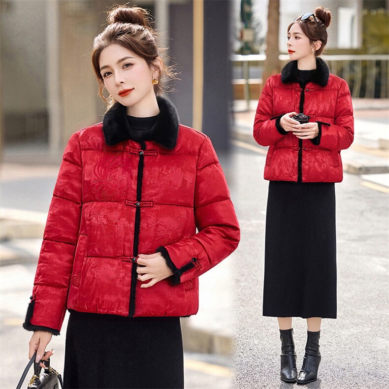 2026冬装新款简约时尚新中式复古提花白鸭绒羽绒服，女装羽绒服，美沁