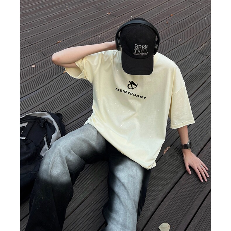 量大优供抖音视频支持得物配合二开美式满天星亮片短袖T恤MTX202,男装T恤,电商A486