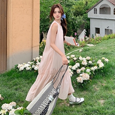 设计感小众露背无袖连衣裙女2025夏季新款韩系甜美宽松背心长裙潮，女装连衣裙，浙宝305